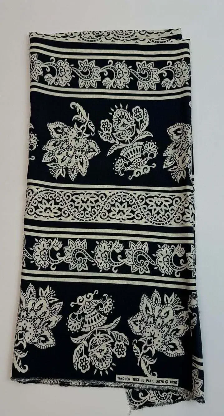 Tandler Textile Pattern 2576 Floral Navy and White Fabric Material 1990